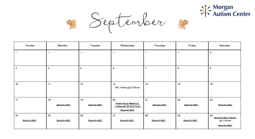 September Parent Calendar